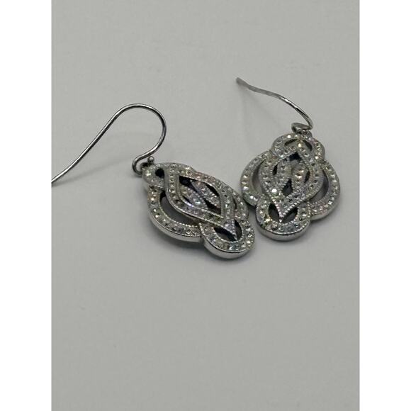 Sterling Silver CZ Fancy Flower Dangle Earrings 6.9g - Picture 7 of 15